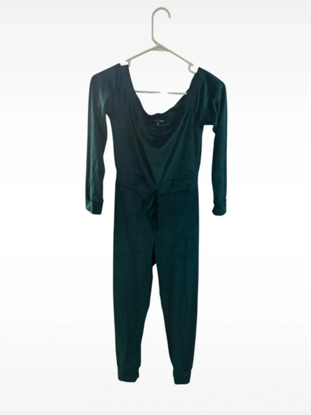 Long Sleeve Dark Green Jumpsuit with Tie Waist